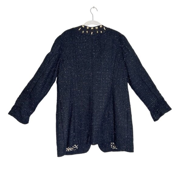 Chico's Ani-Glam Tweed Metallic & Beaded Long Jacket Coat in Black - Sz 2 (L) - Picture 2 of 6